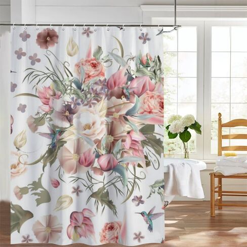 ستارة دش بطبعة الطائر الطنان مع خطافات، ستارة دش ريترو مقاومة للماء للصيف، ستائر شاطئ قابلة للغسل من القماش للحمام لقضاء العطلات بديكور بوهو 60 × 72 بوصة in Kuwait