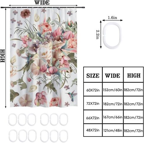 ستارة دش بطبعة الطائر الطنان مع خطافات، ستارة دش ريترو مقاومة للماء للصيف، ستائر شاطئ قابلة للغسل من القماش للحمام لقضاء العطلات بديكور بوهو 60 × 72 بوصة in Kuwait