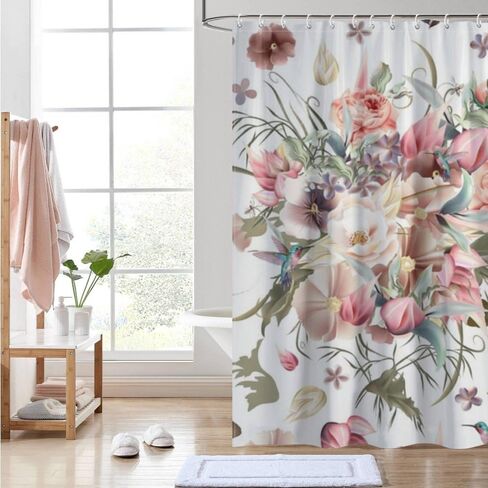 ستارة دش بطبعة الطائر الطنان مع خطافات، ستارة دش ريترو مقاومة للماء للصيف، ستائر شاطئ قابلة للغسل من القماش للحمام لقضاء العطلات بديكور بوهو 60 × 72 بوصة in Kuwait