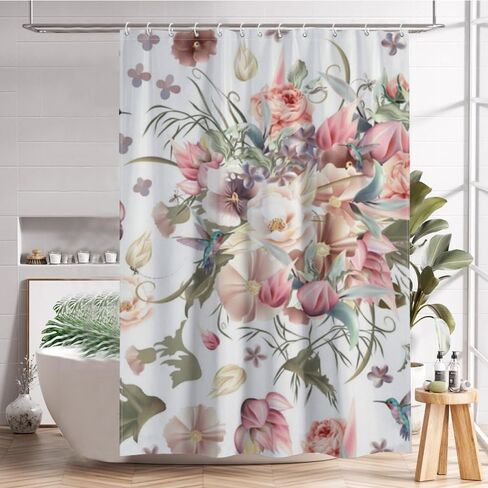 ستارة دش بطبعة الطائر الطنان مع خطافات، ستارة دش ريترو مقاومة للماء للصيف، ستائر شاطئ قابلة للغسل من القماش للحمام لقضاء العطلات بديكور بوهو 60 × 72 بوصة in Kuwait