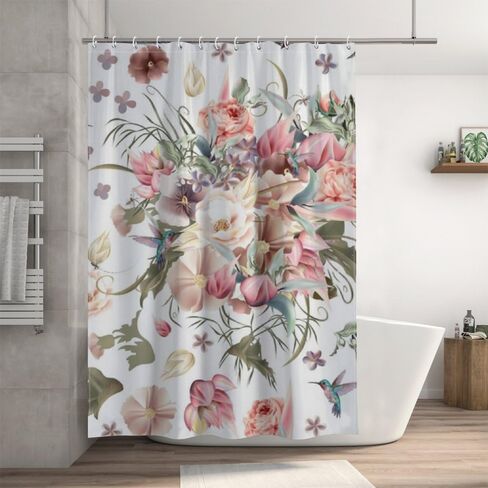 ستارة دش بطبعة الطائر الطنان مع خطافات، ستارة دش ريترو مقاومة للماء للصيف، ستائر شاطئ قابلة للغسل من القماش للحمام لقضاء العطلات بديكور بوهو 60 × 72 بوصة in Kuwait