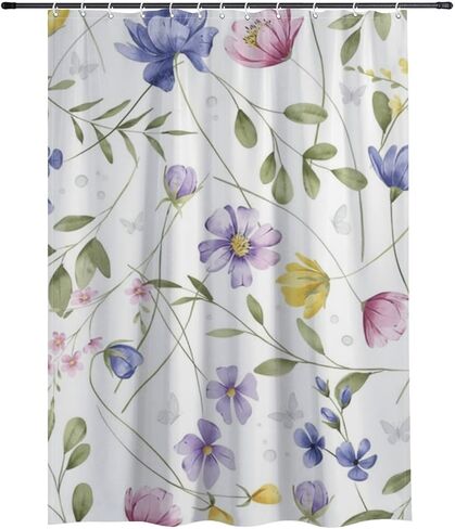 ستارة دش مزرعة بنمط أوراق الكرمة مع خطافات، ستارة دش بريبي صيفية مقاومة للماء، ستائر بوهو من القماش قابلة للغسل لحوض الاستحمام والحمام ديكو 60 × 72 بوصة in Kuwait