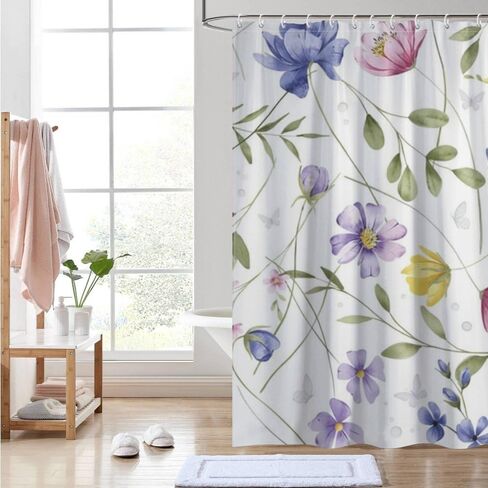 ستارة دش مزرعة بنمط أوراق الكرمة مع خطافات، ستارة دش بريبي صيفية مقاومة للماء، ستائر بوهو من القماش قابلة للغسل لحوض الاستحمام والحمام ديكو 60 × 72 بوصة in Kuwait