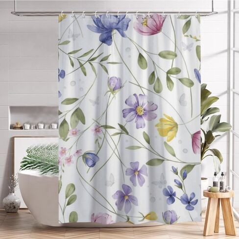 ستارة دش مزرعة بنمط أوراق الكرمة مع خطافات، ستارة دش بريبي صيفية مقاومة للماء، ستائر بوهو من القماش قابلة للغسل لحوض الاستحمام والحمام ديكو 60 × 72 بوصة in Kuwait