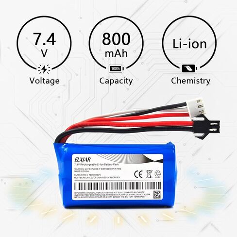 (4-Pack) 7.4V 700mAh Li-ion Battery with EL-2P Plug – 15C Discharge Rate, Compatible with FT009 RC Boat Toys & USB Charging Cable in Saudi Arabia