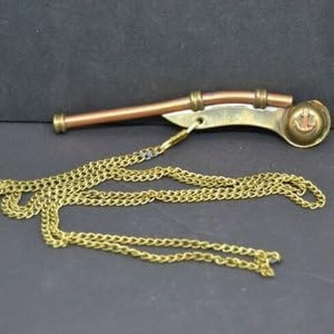 Vintage Copper & Brass Boatswain Whistle with Chain – Naval Bosun Pipe, Antique Nautical Whistle in Saudi Arabia