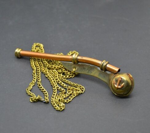 Vintage Copper & Brass Boatswain Whistle with Chain – Naval Bosun Pipe, Antique Nautical Whistle in Saudi Arabia