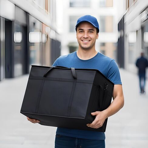 3 عبوات كبيرة من حقائب توصيل الطعام المعزولة بقاعدة صلبة مقاس XXXL كبيرة الحجم وقابلة لإعادة الاستخدام ومبرد حراري وحقيبة بقالة حرارية باردة/ساخنة من الستايروفوم للتسوق/السفر، باللون الأسود in Saudi Arabia