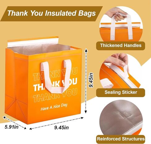 25 Pcs Thank You Insulated Take Away Bags Bulk for Hot Cold Food Thermal Insulated Take Out Food Bags Delivery Cooler Bag for Travel Pizza Coffee Catering Restaurant, 9.5x9.5x6 (Multicolor) in Saudi Arabia