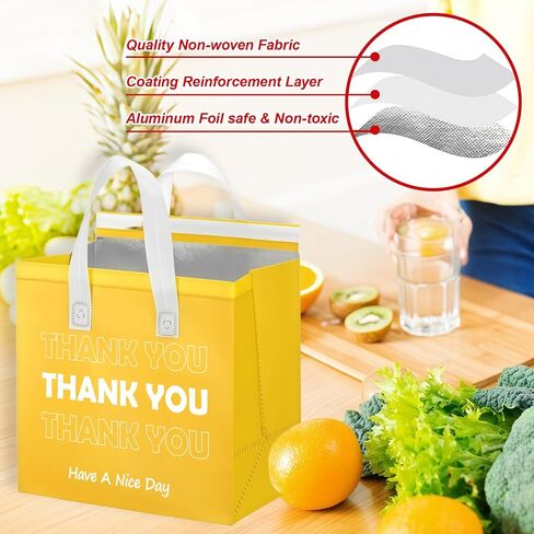 25 Pcs Thank You Insulated Take Away Bags Bulk for Hot Cold Food Thermal Insulated Take Out Food Bags Delivery Cooler Bag for Travel Pizza Coffee Catering Restaurant, 9.5x9.5x6 (Multicolor) in Saudi Arabia