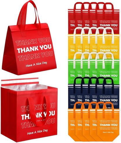 25 Pcs Thank You Insulated Take Away Bags Bulk for Hot Cold Food Thermal Insulated Take Out Food Bags Delivery Cooler Bag for Travel Pizza Coffee Catering Restaurant, 9.5x9.5x6 (Multicolor) in Saudi Arabia