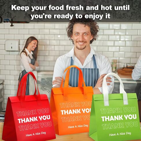25 Pcs Thank You Insulated Take Away Bags Bulk for Hot Cold Food Thermal Insulated Take Out Food Bags Delivery Cooler Bag for Travel Pizza Coffee Catering Restaurant, 9.5x9.5x6 (Multicolor) in Saudi Arabia