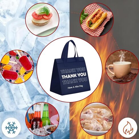 25 Pcs Thank You Insulated Take Away Bags Bulk for Hot Cold Food Thermal Insulated Take Out Food Bags Delivery Cooler Bag for Travel Pizza Coffee Catering Restaurant, 9.5x9.5x6 (Multicolor) in Saudi Arabia