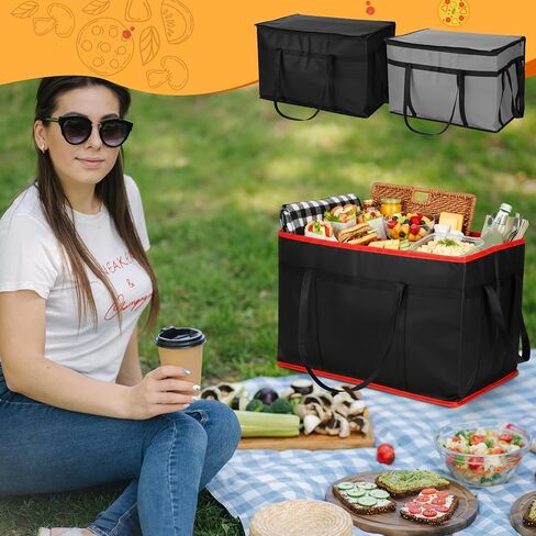 مجموعة حقائب توصيل الطعام المعزولة مقاس XXXL مكونة من 7 قطع مع 2 حقيبة كبيرة صلبة قابلة للإزالة لتقديم الطعام للبيتزا وحقيبة البقالة وقابلة للطي وحاملة طعام باردة/ساخنة للتسوق والتخييم التجاري in Saudi Arabia