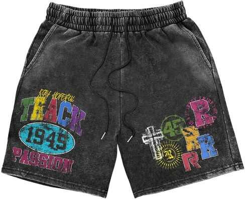 Men's Vintage Graphic Shorts Distressed Washed Summer Athletic Casual Track Shorts in Saudi Arabia
