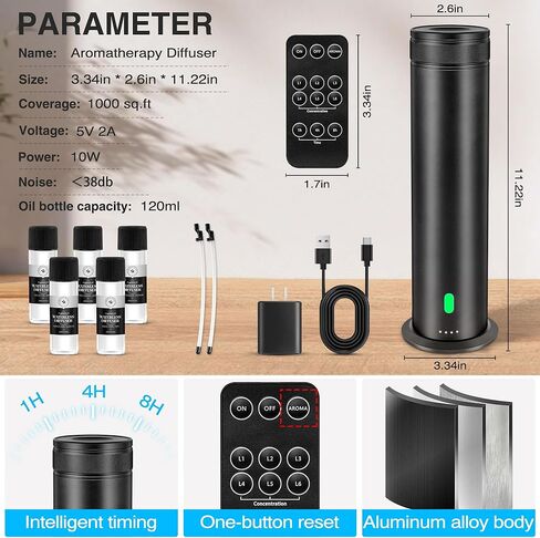 Waterless Scent Diffuser Starter Kit - Suitable for Home and Hotel Series Air Diffuser, 800 Square Inches of Coverage, 5 Kinds of Scented Essential Oils, Remote Control in Saudi Arabia