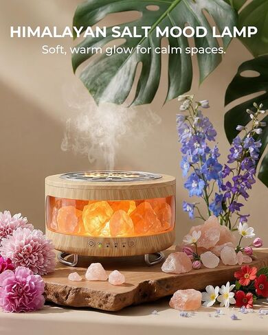 Essential Oil Diffuser with Himalayan Salt Lamp, 350ml Ultrasonic Aromatherapy Humidifier, 7 Colors LED Light, Timer & Auto Shut-Off for Home Bedroom Office Spa Yoga in Saudi Arabia