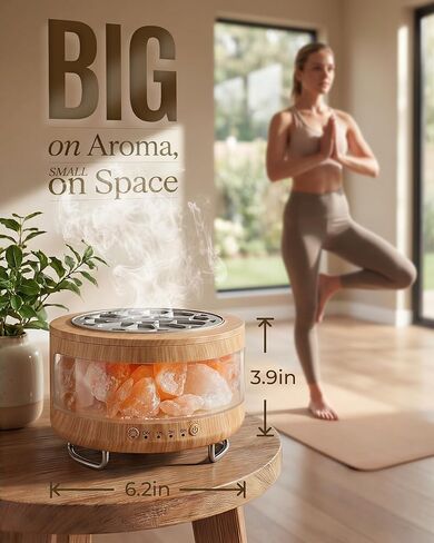 Essential Oil Diffuser with Himalayan Salt Lamp, 350ml Ultrasonic Aromatherapy Humidifier, 7 Colors LED Light, Timer & Auto Shut-Off for Home Bedroom Office Spa Yoga in Saudi Arabia