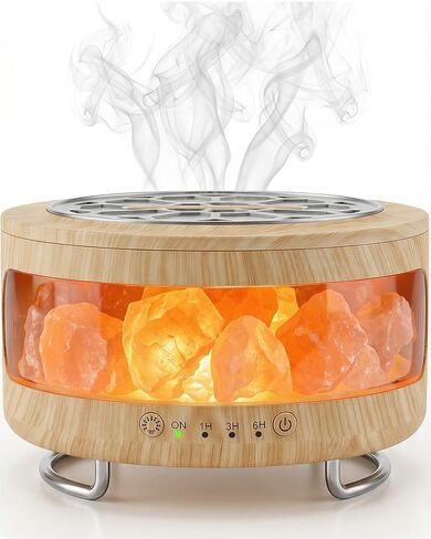 Essential Oil Diffuser with Himalayan Salt Lamp, 350ml Ultrasonic Aromatherapy Humidifier, 7 Colors LED Light, Timer & Auto Shut-Off for Home Bedroom Office Spa Yoga in Saudi Arabia