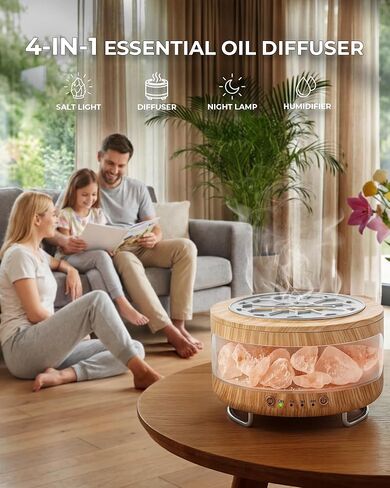 Essential Oil Diffuser with Himalayan Salt Lamp, 350ml Ultrasonic Aromatherapy Humidifier, 7 Colors LED Light, Timer & Auto Shut-Off for Home Bedroom Office Spa Yoga in Saudi Arabia