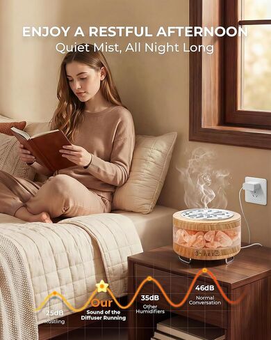 Essential Oil Diffuser with Himalayan Salt Lamp, 350ml Ultrasonic Aromatherapy Humidifier, 7 Colors LED Light, Timer & Auto Shut-Off for Home Bedroom Office Spa Yoga in Saudi Arabia