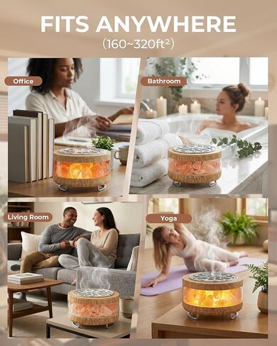Essential Oil Diffuser with Himalayan Salt Lamp, 350ml Ultrasonic Aromatherapy Humidifier, 7 Colors LED Light, Timer & Auto Shut-Off for Home Bedroom Office Spa Yoga in Saudi Arabia
