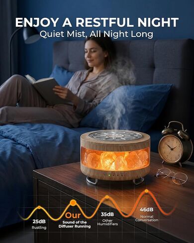 Essential Oil Diffuser with Himalayan Salt Lamp, 350ml Ultrasonic Aromatherapy Humidifier, 7 Colors LED Light, Timer & Auto Shut-Off for Home Bedroom Office Spa Yoga in Saudi Arabia
