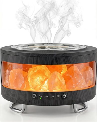 Essential Oil Diffuser with Himalayan Salt Lamp, 350ml Ultrasonic Aromatherapy Humidifier, 7 Colors LED Light, Timer & Auto Shut-Off for Home Bedroom Office Spa Yoga in Saudi Arabia