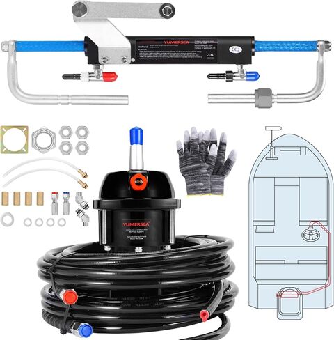 90HP Outboard Hydraulic Steering Kit, Hydraulic Steering System Consists of a Hydraulic Cylinder, a Steering Pump, and Two Nylon Hoses，Suitable for Outboard Motors in Saudi Arabia