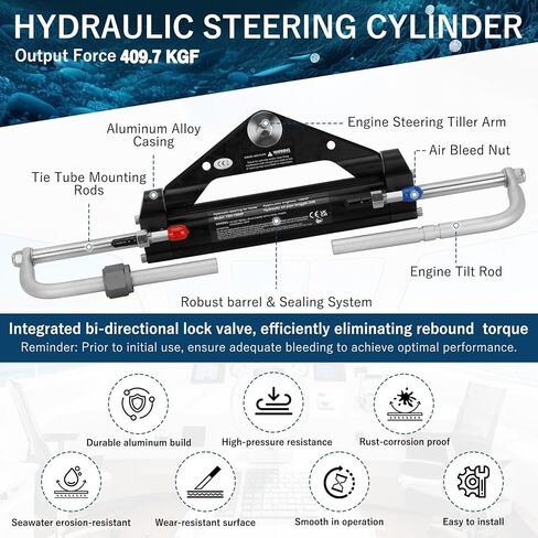 Vikua 150hp Hydraulic Outboard Steering Kit with Steering Wheel, Cylinder, Helm Pump, Hoses, and Installation Parts – A Complete Boat Hydraulic Steering System for Single Engine Boats in Kuwait
