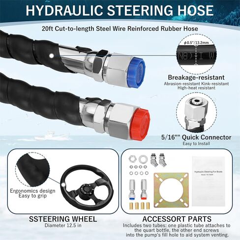 Vikua 150hp Hydraulic Outboard Steering Kit with Steering Wheel, Cylinder, Helm Pump, Hoses, and Installation Parts – A Complete Boat Hydraulic Steering System for Single Engine Boats in Kuwait