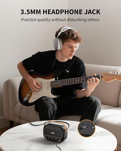 Mini Guitar Amplifier, 5Wx2 Portable Electric Guitar Amp, Rechargeable Bluetooth Speaker, Clean/Overdrive Effects, 7H Playtime, Headphone Jack, Small Practice Amp for Daily Play/Jamming in Saudi Arabia