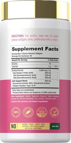 دعم كارلايل المشترك للنساء | 60 كبسولة هلامية | مركب يحتوي على أوميغا 3 وببتيدات الكولاجين | غير معدّل وراثيًا، وخالي من الغلوتين in Kuwait