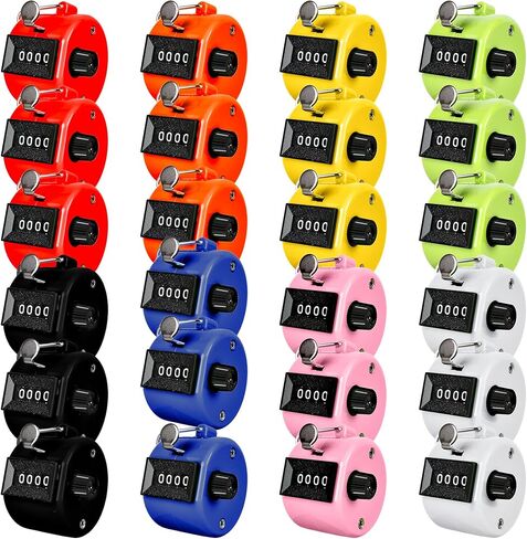24 Pcs Hand Tally Counter 4 Digit Mechanical Finger Counter Clickers Resettable Handheld Palm Number Click for Lap Coaching Knitting Fishing Golf and Row in Kuwait