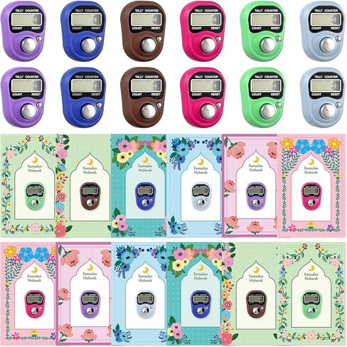 24 Sets Ramadan Party Favors Gifts Bulk Hand Tally Counters for Moslem Islamic Prayer Portable Digital Tasbeeh Counter Clickers with Greeting Cards for Religious Eid Mubarak Party Supplies(Flowers) in Saudi Arabia