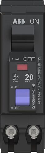 قاطع دائرة مزدوج الوظيفة ABB Q-Line® THQL1120PDF • قاطع أحادي القطب بقدرة 20 أمبير • حماية AFCI/GFCI • تيار متردد 120/240 فولت تيار متردد • تصنيف مقاطعة 10 كيلو أمبير • قاطع محايد قابل للتوصيل لمراكز التحميل in Saudi Arabia