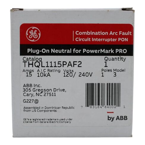 GE THQL1115PAF2 Combination Arc Fault Circuit Breaker Plug On Neutral 15 Amps 120/240 Volts AC 1 Pole 10 KA UL Listed in Saudi Arabia