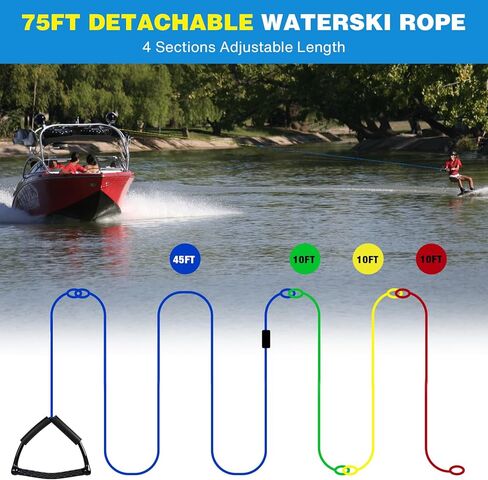 75FT Radius Handle Ski Ropes for Water Skiing, Floating Wakeboard Rope and Handle, 4-Section Water Ski Rope, Wakeboard Tow Ropes for Waterskiing, Wakeboarding, Kneeboarding, Watersports in Saudi Arabia