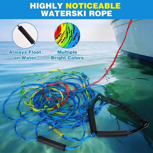 75FT Radius Handle Ski Ropes for Water Skiing, Floating Wakeboard Rope and Handle, 4-Section Water Ski Rope, Wakeboard Tow Ropes for Waterskiing, Wakeboarding, Kneeboarding, Watersports in Saudi Arabia