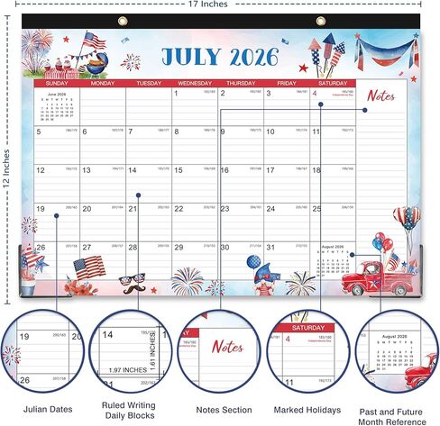 Desk Calendar 2025-2026 – Large Monthly Desk Calendar, Jul 2025 – Dec 2026, 22" x 17", 18 Months Desk Pad Calendar, Ruled Block, To-do List & Notes, Tear Off, Best Desk/Wall Calendar - Gorgeous Marble in Kuwait