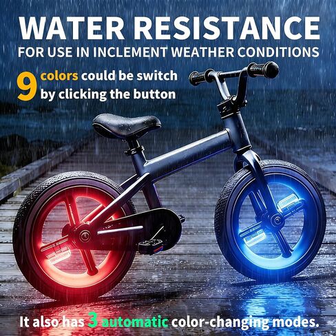 مصابيح عجلة الدراجة القابلة لإعادة الشحن، عبوتان، مصابيح دراجة للأطفال للعجلات 7 ألوان متغيرة، مستشعر حركة، تناسب جميع عجلات الدراجة، دراجة توازن الأطفال الصغار، دراجة إلكترونية in Kuwait