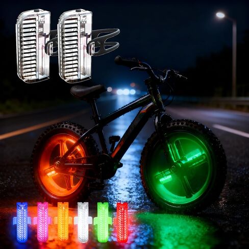 HANZE Bike Wheel Lights Rechargeable, LED Bicycle Spoke Lights 7-Color with 12 Flashing Modes, Motion Sensor Auto On/Off, Waterproof Night Riding Accessories for Kids & Adults E-Bike (2 Pack) in Kuwait