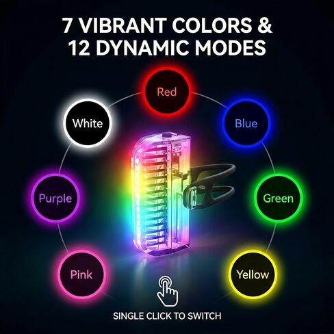 HANZE Bike Wheel Lights Rechargeable, LED Bicycle Spoke Lights 7-Color with 12 Flashing Modes, Motion Sensor Auto On/Off, Waterproof Night Riding Accessories for Kids & Adults E-Bike (2 Pack) in Kuwait