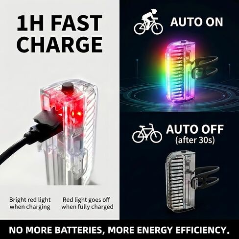 HANZE Bike Wheel Lights Rechargeable, LED Bicycle Spoke Lights 7-Color with 12 Flashing Modes, Motion Sensor Auto On/Off, Waterproof Night Riding Accessories for Kids & Adults E-Bike (2 Pack) in Kuwait