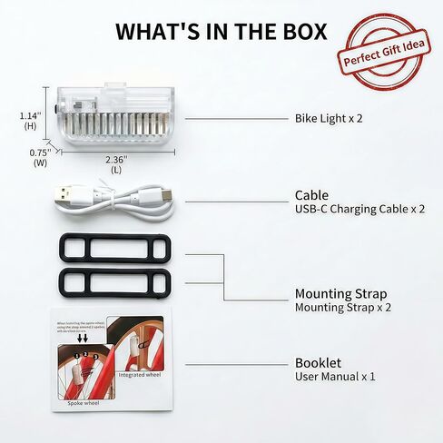 HANZE Bike Wheel Lights Rechargeable, LED Bicycle Spoke Lights 7-Color with 12 Flashing Modes, Motion Sensor Auto On/Off, Waterproof Night Riding Accessories for Kids & Adults E-Bike (2 Pack) in Kuwait