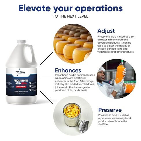 المواد الكيميائية النجمية - حمض الفوسفوريك 85٪ - الدرجة التقنية - 1 جالون - الاستخدامات: التحكم في درجة الحموضة وتعديلها، الأطعمة والمشروبات، عامل التنشيط، العناية الشخصية، الصيدلانية. in Kuwait