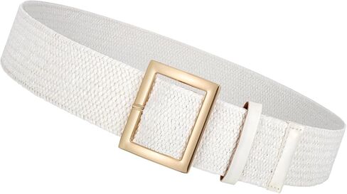 JASGOOD Straw Woven Elastic Belt for Women Wide Stretchy Rattan Waistband for Dress Boho Braided Belt with Gold Buckle in Saudi Arabia