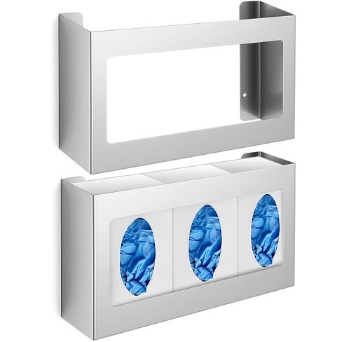 Blulu 1 Pcs Stainless Steel Triple Glove Box Holder Triple Glove Dispenser Wall Mount for Organize Gloves, 10" H x 16" W x 3 3/4" D in Kuwait