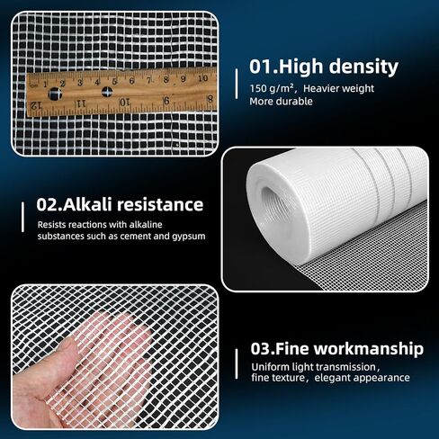 3.2 x 164 ft Fiberglass Mesh Roll White Plastering Mesh Enhanced Strength and Stability for Wall Crack Interior Exterior Wall Construction and Ceilings Seam Repair Reinforcement in Saudi Arabia