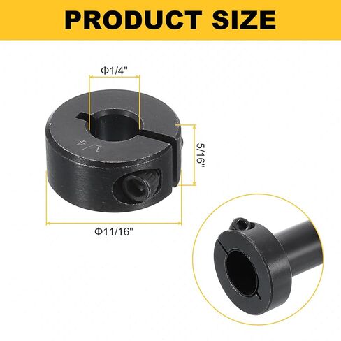 uxcell 16pcs Single Split Shaft Collar 1/4" Bore One-Piece Clamping Collar, 11/16" OD, 5/16" Thickness, Black Oxide Steel Set Screw Lock Collar Clamp in Kuwait
